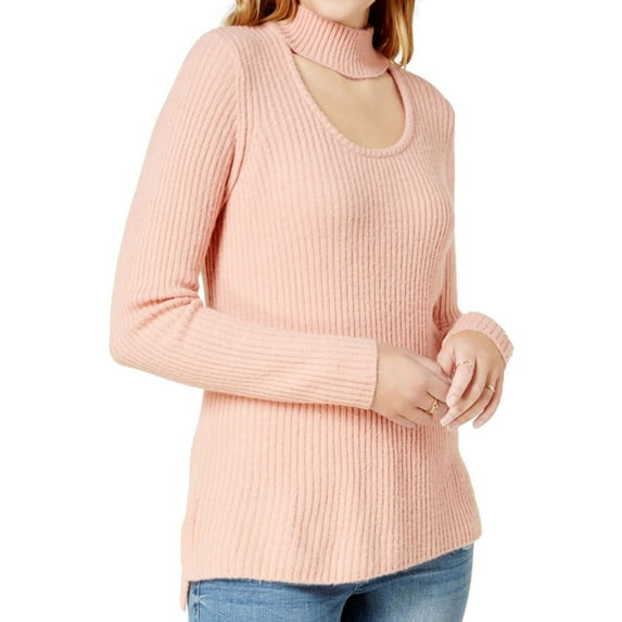 Kensie Womens Ribbed Knit Choker Pullover Sweater, Pink, X-Small