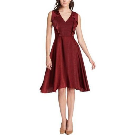 Kensie Womens Ruffle Sleeves Metallic Cocktail Dress, Burgundy, Size 2: 2/Burgandy