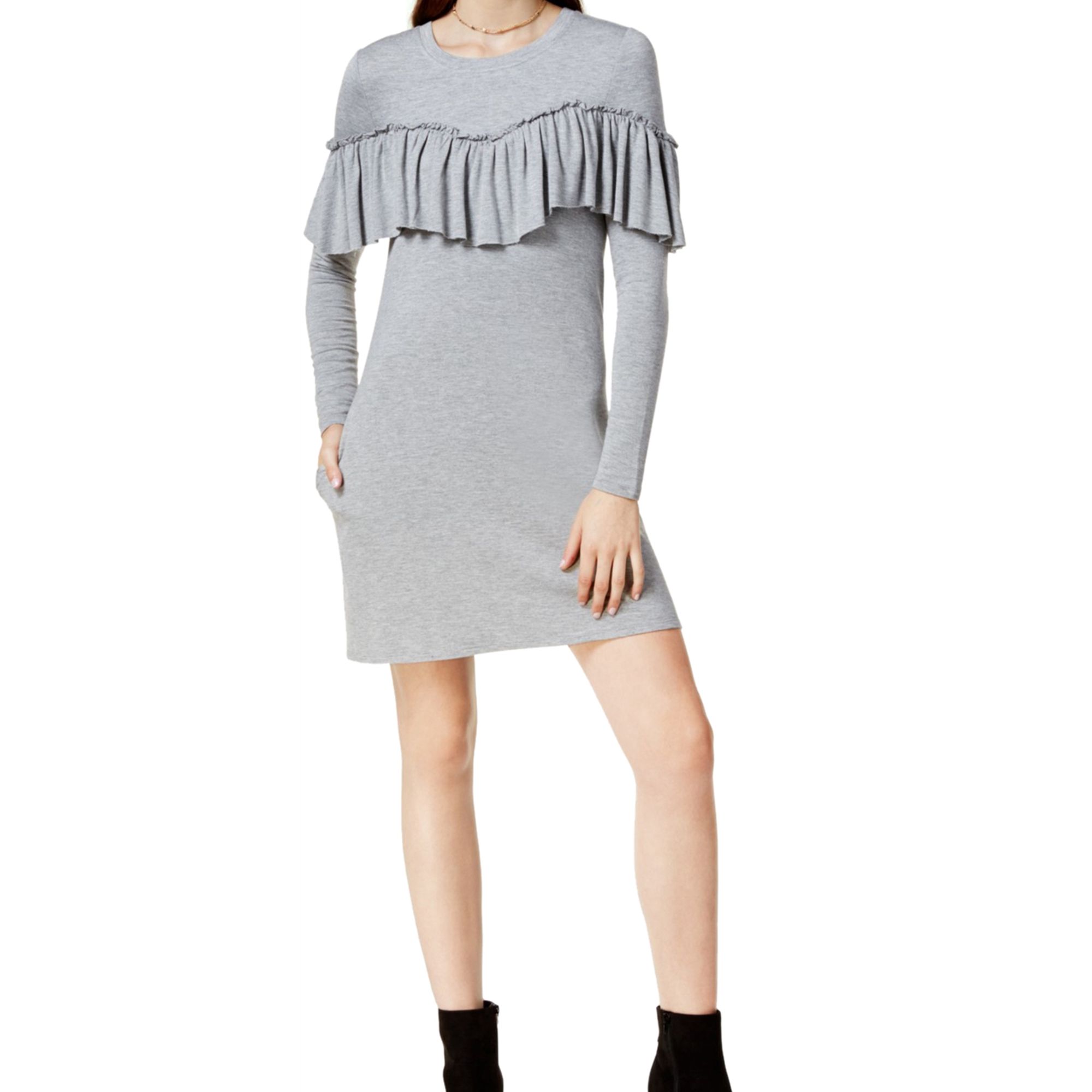 Kensie Womens Ruffled Sweater Dress, Grey, Medium - Walmart.com