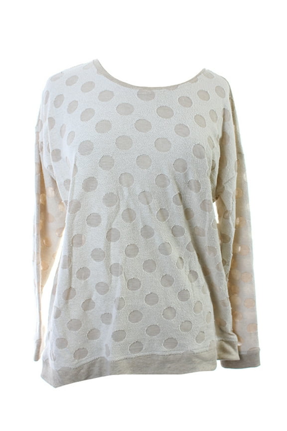 Womens Sand Long-Sleeve Polka-Dot Textured Sweater L