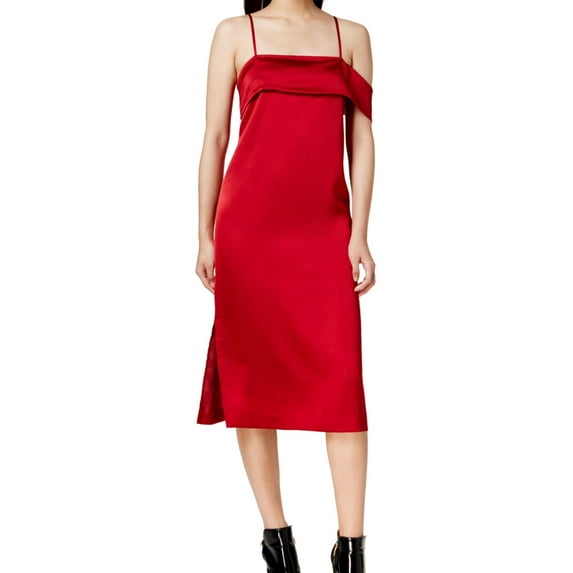 Kensie Womens Satin Cold Shoudler Midi Dress, Red, X-Large
