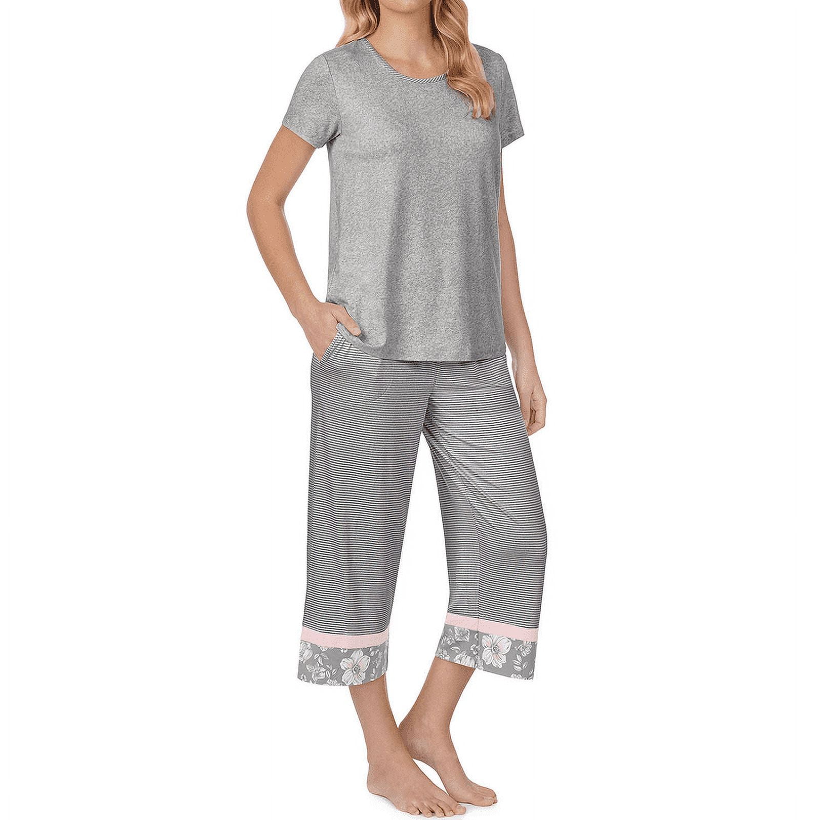 Kensie Plus Size Jersey Knit Dotted Coordinating Cropped Sleep Pants