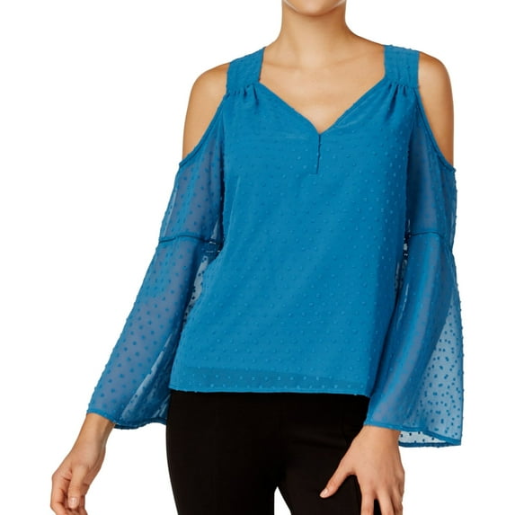 Kensie Womens Textured Peasant Blouse, Blue, X-Small