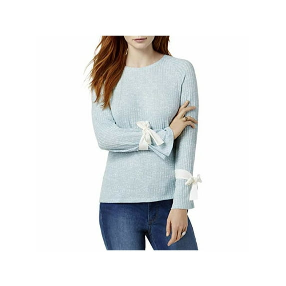 Kensie Womens Tie Sleeve Knit Blouse, Blue, X-Large