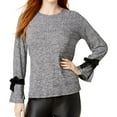 thumbnail image 1 of Kensie Womens Tie Sleeve Knit Blouse, Grey, Large, 1 of 2