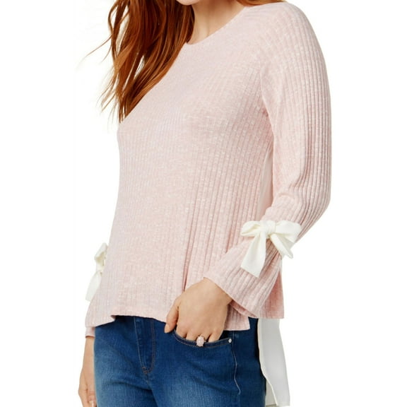 Kensie Womens Tie Sleeve Knit Blouse, Pink, X-Small