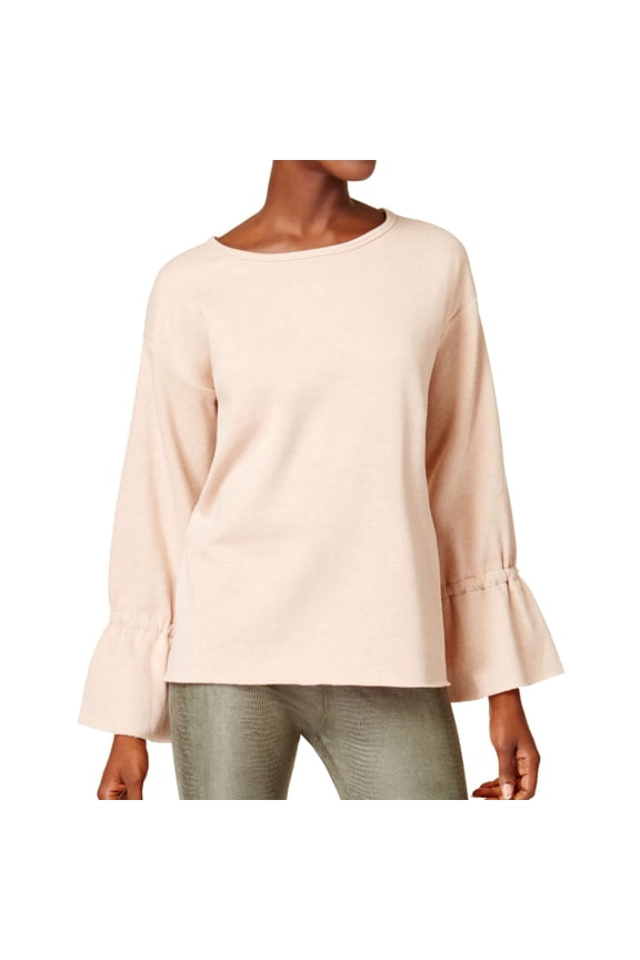 Womens Tie Sleeve Knit Sweater, Beige, Small