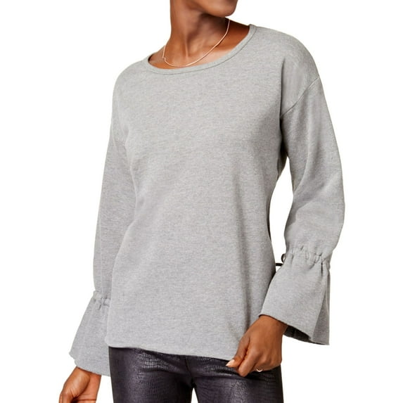 Kensie Womens Tie Sleeve Knit Sweater, Grey, X-Small