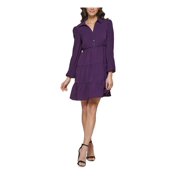 Kensie Women's Collared Tiered Shift Dress Purple Size 8