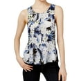thumbnail image 1 of Kensie Womens Tropical Knit Blouse, Blue, X-Small, 1 of 2
