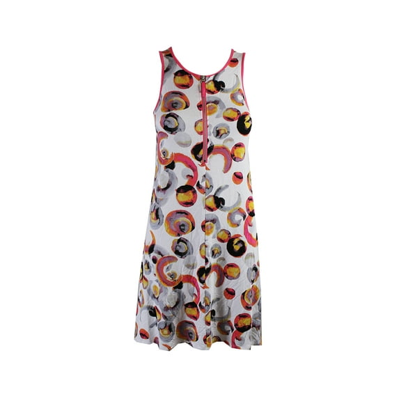 Kensie Womens White Coral Sleeveless Printed Zip-Front Sheath Dress XS