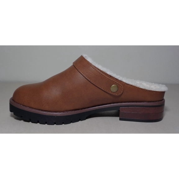 Kensie "Wrylie" Women’s Faux Leather Clog Slip-On Mule Lug Sole Shoe Tan, Size 7