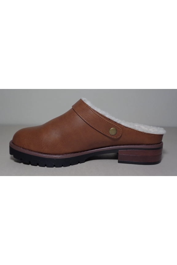 "Wrylie" Womens Faux Leather Clog Slip-On Mule Lug Sole Shoe Tan, Size 7