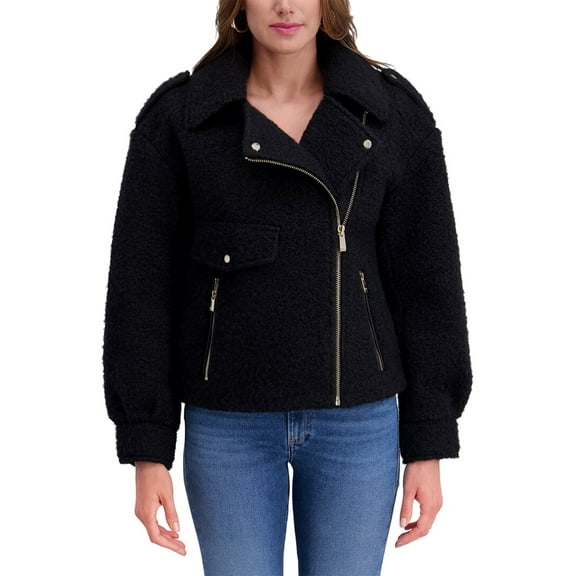 Kensie womens Boucle Wool Moto Jacket, XL, Black