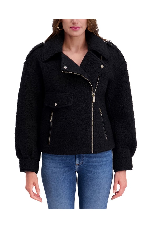 womens Boucle Wool Moto Jacket, m, Black