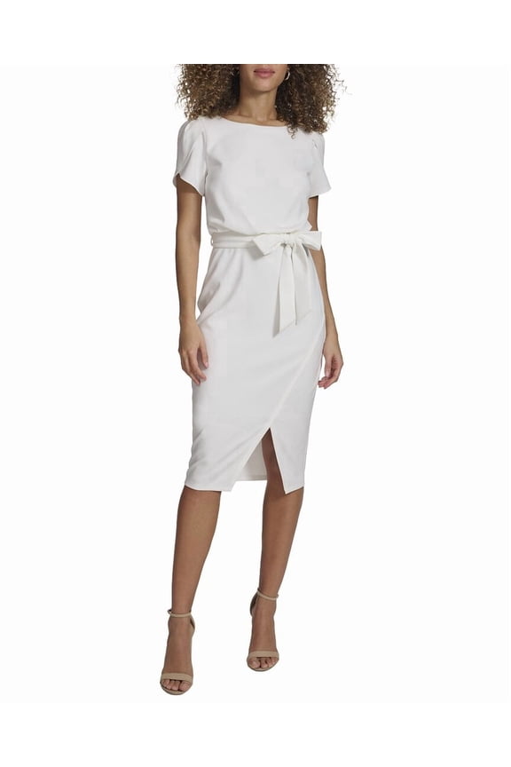 womens Crepe Scuba Midi Dress, 8, White