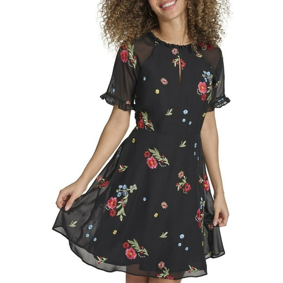Kensie womens Embroidered Chiffon Mini Dress, 6