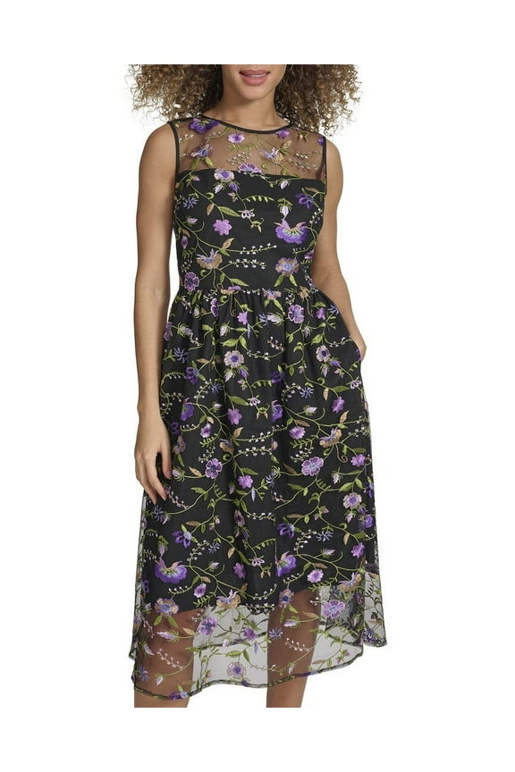 womens Embroidered Mesh Midi Dress, 2