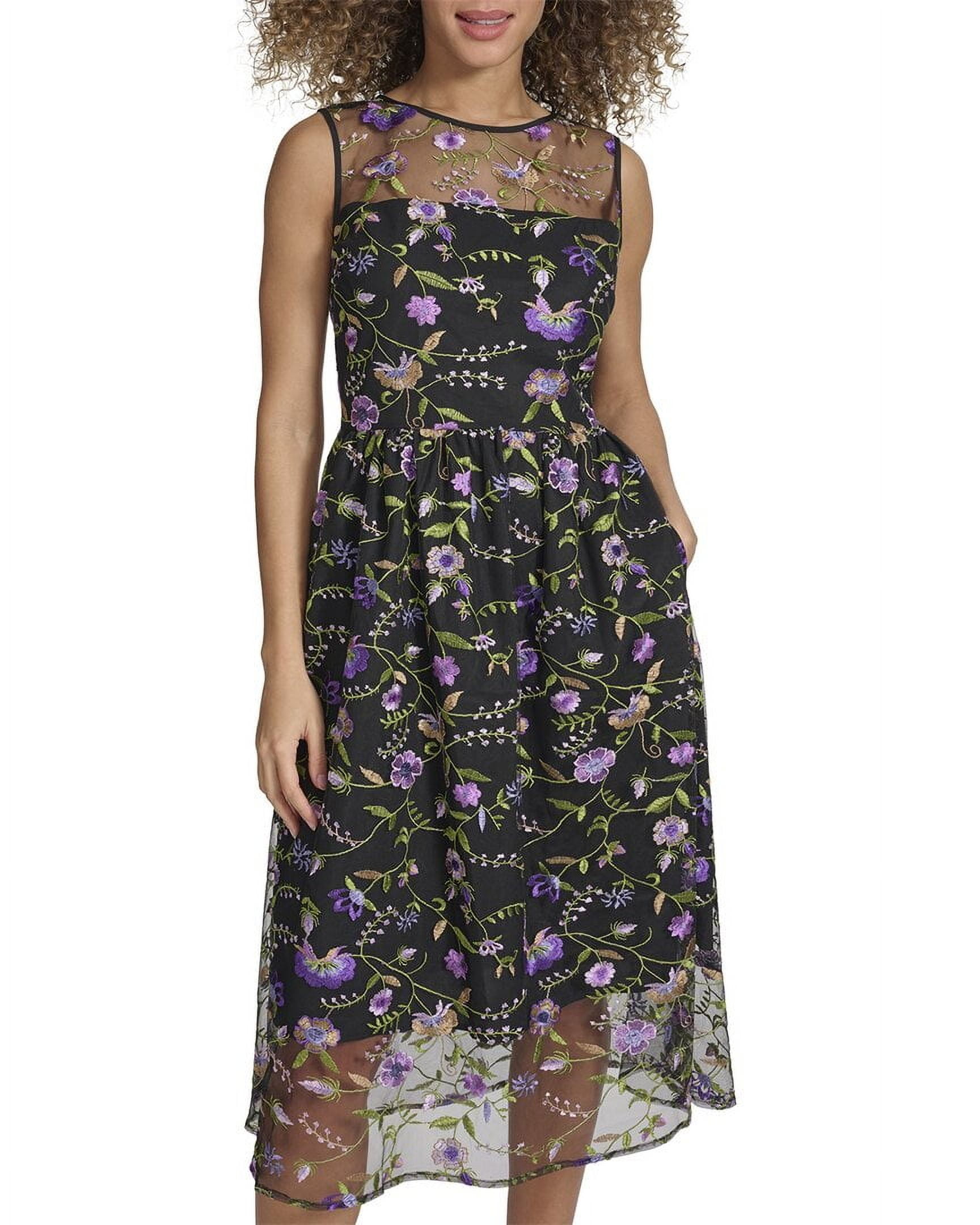 Kensie womens Embroidered Mesh Midi Dress, 6