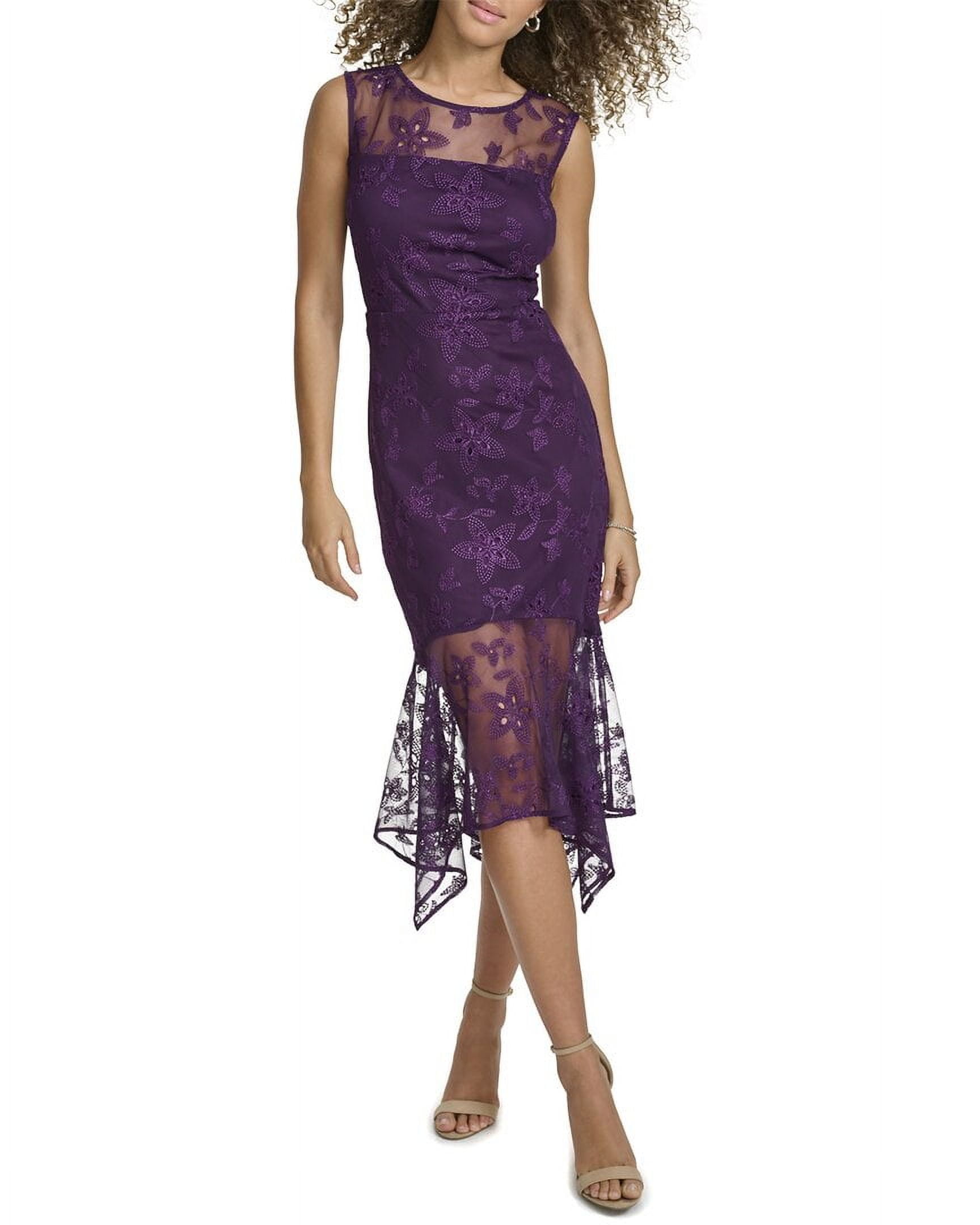 Kensie womens Embroidered Mesh Midi Dress, 8