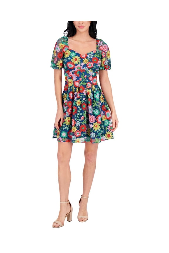 womens Embroidered Mesh Mini Dress, 6