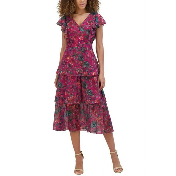 Kensie womens Printed Burnout Chiffon Midi Dress, 8