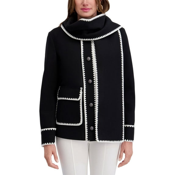 Kensie womens Scarf Collar Jacket, l, Black