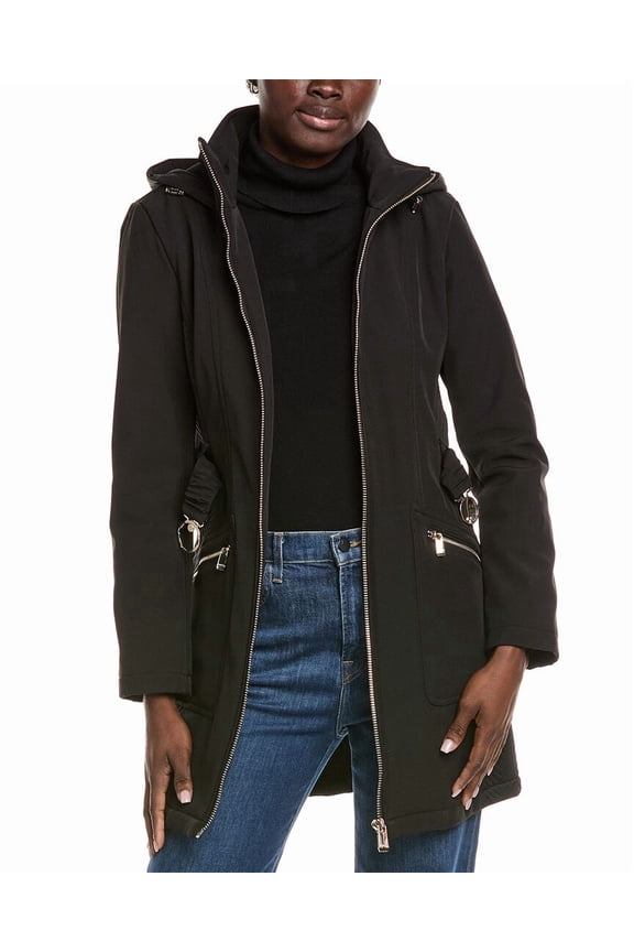 womens Seatbelt Buckle Hooded Softshell Jacket, s, Red