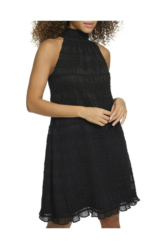 womens Smocked Woven Mini Dress, 2