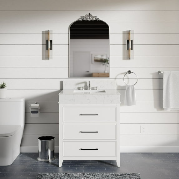 Kensington 30" Bathroom Vanity with White Cabinet and Engineered Marble Countertop