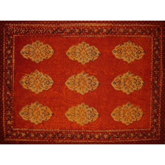 Kensington Block Print Cotton Table Placemat 19" x 13" Red Orange