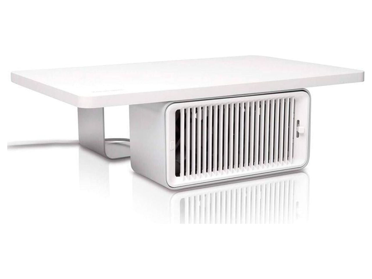 White Steel Monitor Stand with Integrated Desk Fan