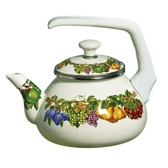 Kensington Garden 2 Quart Whistling Tea Kettle Porcelain Enamel Non-Stick
