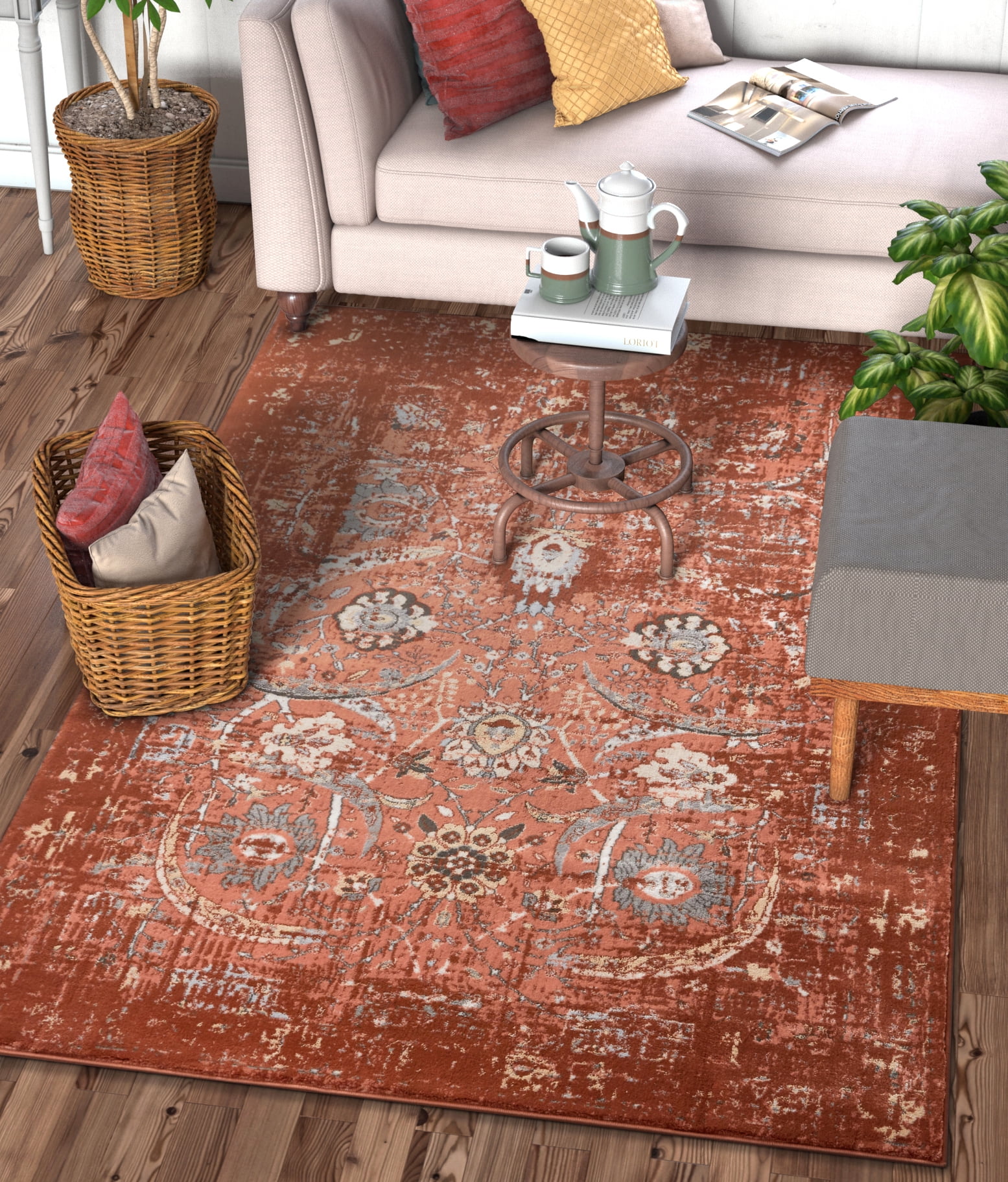 Kensington Goa Copper Vintage Modern Distressed Oriental 2 ft. 7 in. x