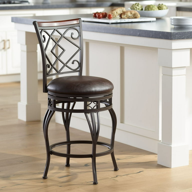 Kensington Hill Hartley Bronze Swivel Bar Stool Brown 25 1 2 High Traditional Faux Leather Cushion with Backrest Footrest for Kitchen Counter Height Walmart