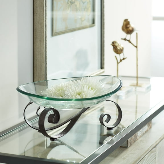 Kensington Hill Rayden Iron Scroll Stand with Oval Glass Bowl