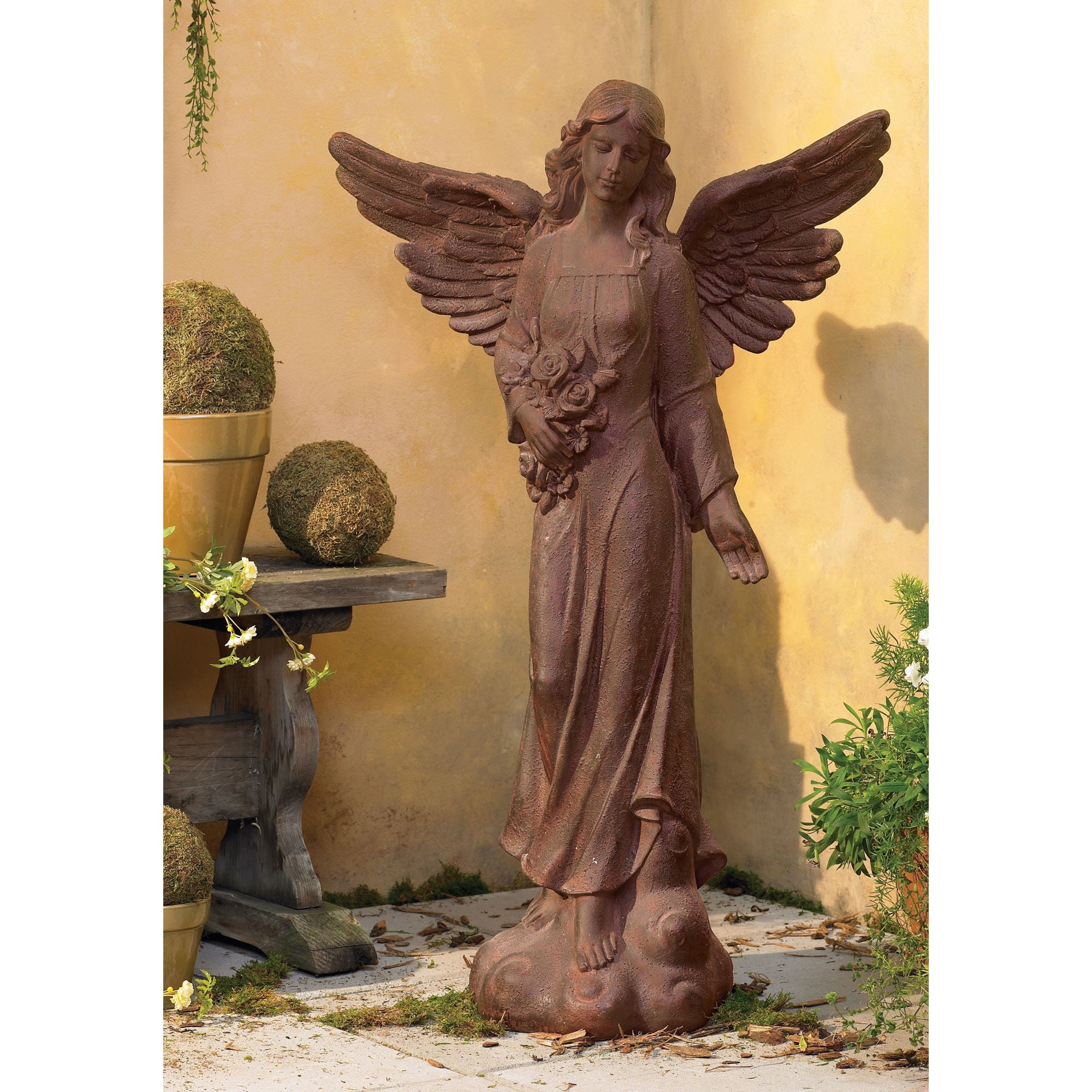 Large Rust Finish Resin Tudor Garden Angel Statue