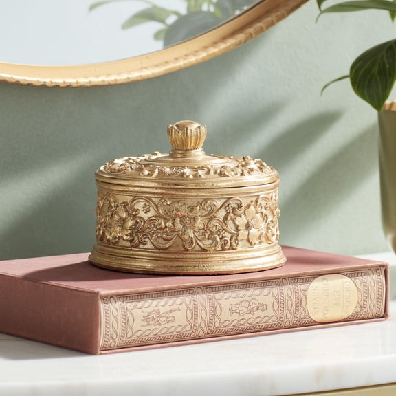Kensington Hill Lavornia Shiny Gold Floral Filigree Ornate Decorative Box