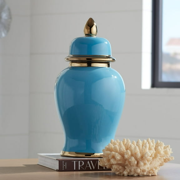 Kensington Hill Nirvana Glossy Turquoise Porcelain Ginger Jar with Lid
