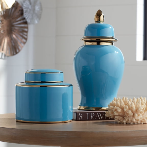 Kensington Hill Nirvana Turquoise and Gold 2-Piece Porcelain Jar Set with Lids