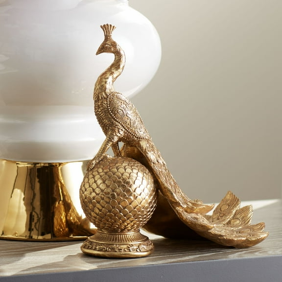Kensington Hill Peacock creature 9 3/4" High Matte Gold Figurine