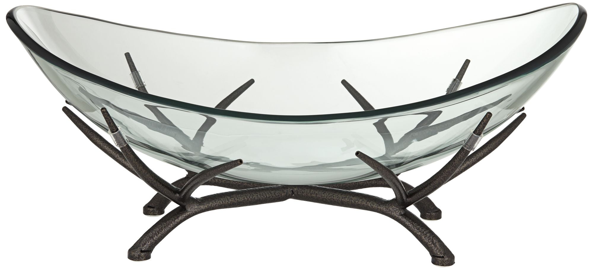 Clear Glass Oval Decorative Bowl with Black Metal Base