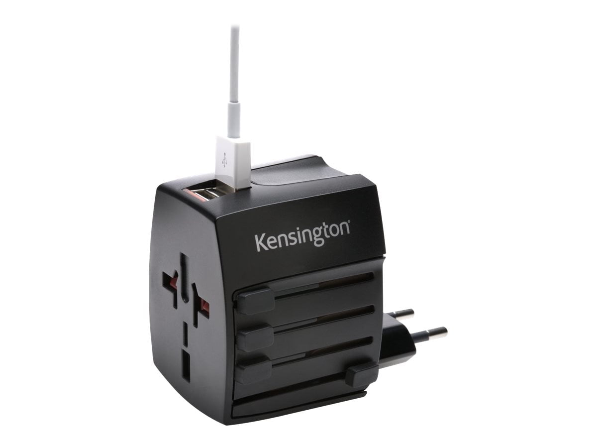 Kensington International Travel Adapter - Power adapter (BS 1363, NEMA 1-15, Europlug, AS/NZS 3112, 2 x USB) - black