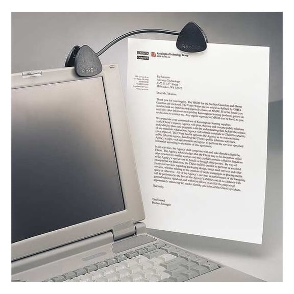 Kensington FlexClip Gooseneck Copyholder, Monitor/Laptop Mount, Black -KMW62081