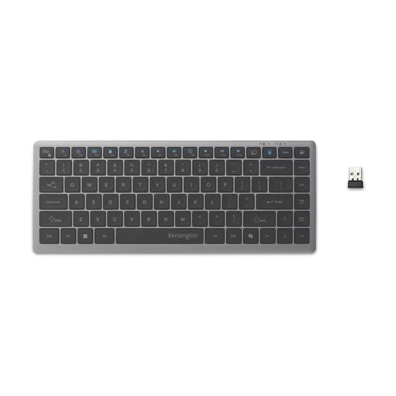 Kensington KB435 EQ Rechargeable Multi-Device Compact Keyboard - Wireless Connectivity - Bluetooth/RF - Compact - 5.4 - 32.81 ft - 2.40 GHz - USB Type A Interface - 86 Key(s) - CoPilot Hot Key(s) -...