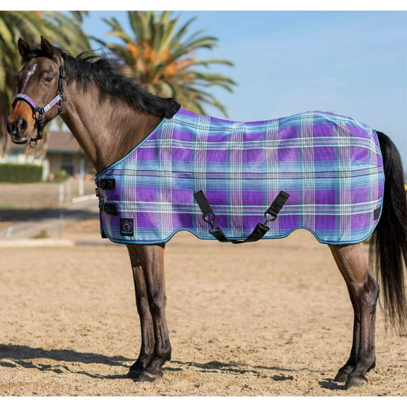 Kensington Pony Upgraded Signature Protective Fly Sheet (No Fill, Surefit), Deluxe Black Plaid, Size: 66
