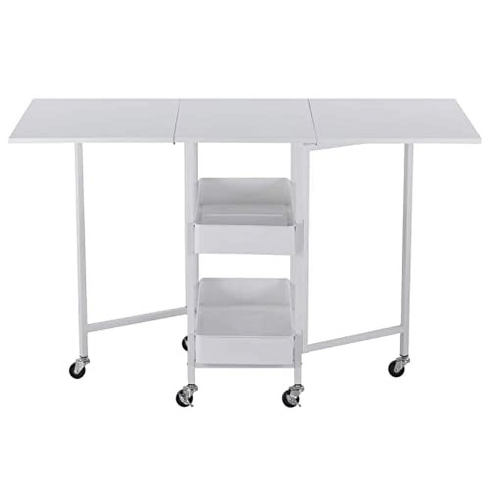 Kensington White Table Rolling Cart and Extendable Panels by Simply Tidy - Multi-Functional Storage Cart for Home - Office - and Kitchen - 1 Pack
