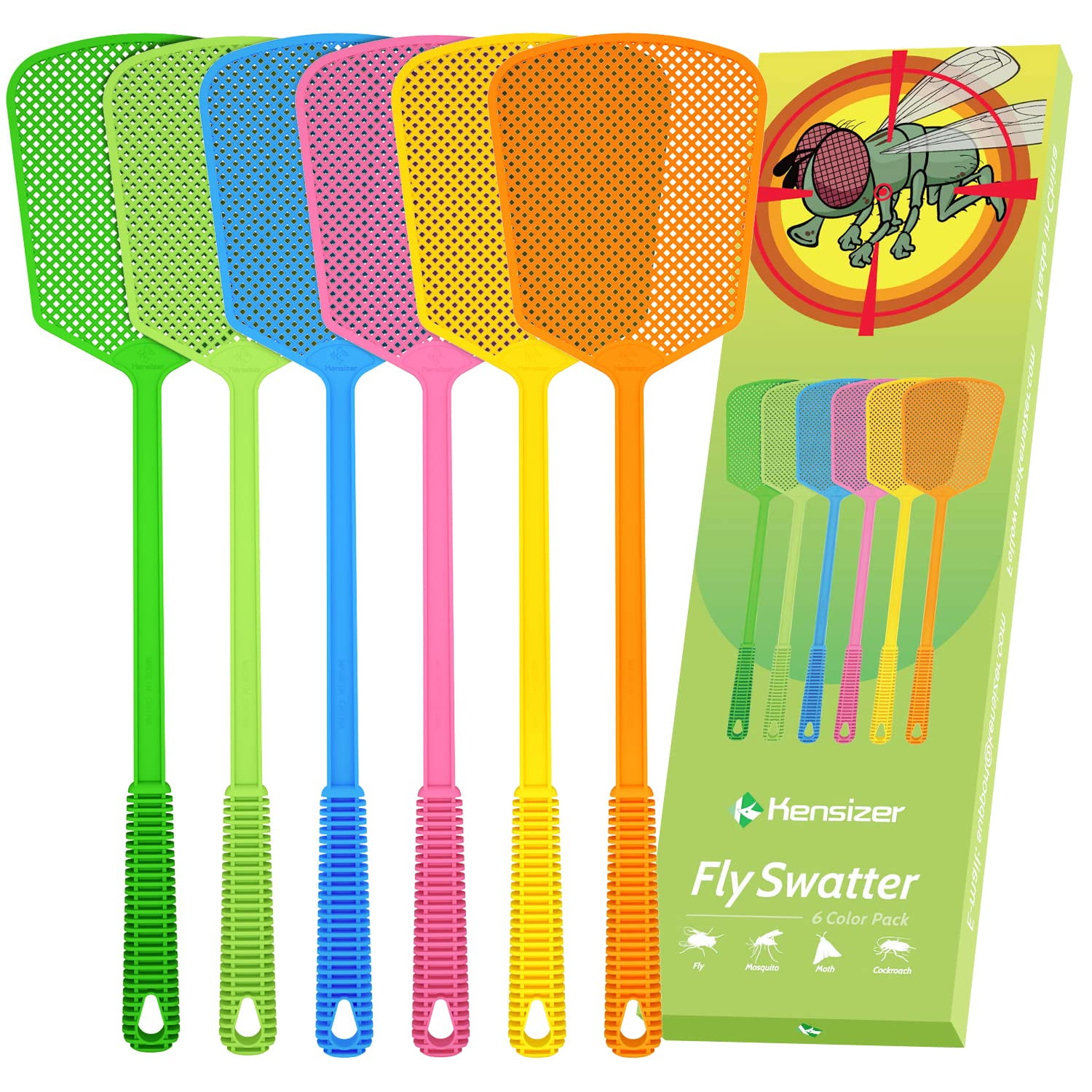 Kensizer 6Pack Bug & Fly Swatters Heavy Duty, Multi Pack Matamoscas
