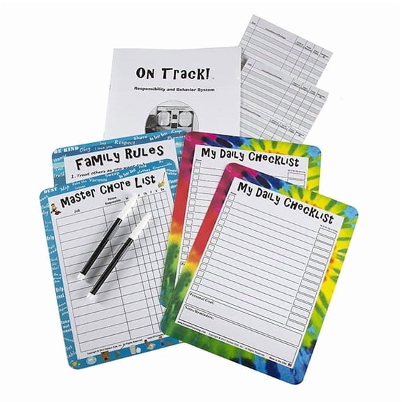 On Track! Responsibility & Chore Chart System for Kids & Tweens Ages 8+ - Dry Erase Behavior Chart, Point & Allowance Tracker, Family Chore Board, Made in USA