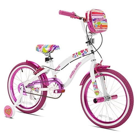 Kent International Starlite Bike - 18 Inch Girl’s Bike With Training Wheels and Storage Bag - Dual Hand Brakes and Rear Coaster Brake - Adjustable Seat Post and Handlebar - Pink Kid’s Bicycle For Girl